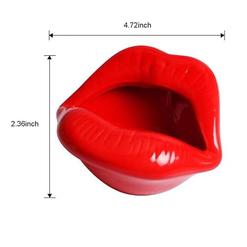 Ceramic Lip Shape Ashtray Cigarette Ash Holder Smoking Accessories Lips Storage Decoration Ashtray Figurines Tabletop Ornaments Creative Cigar Ash Tray For Smokers Home Office Decor (Red) thumbnail 2