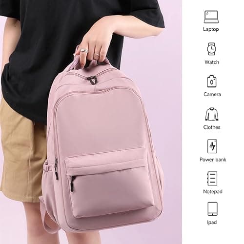 School Bags for Girls, Lightweight Backpack School Bags for Girls Secondary School, Waterproof Rucksack Aesthetic School Backpacks Casual Daypack for Kids, Women, Men, College Travel Work Bag - Black thumbnail 9
