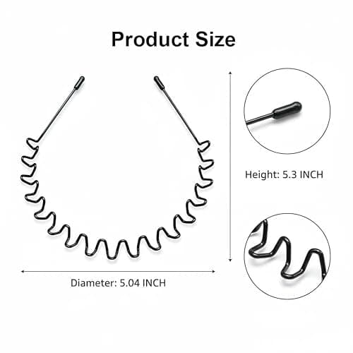 Asltw 2 PCS Metal Hair Band for Men Headband Women Bands, Head Bands for Women's Hair Non Slip, Unisex Black Simple Fashion Hair Bands, Outdoor Sports Headbands Hoop Accessories thumbnail 2