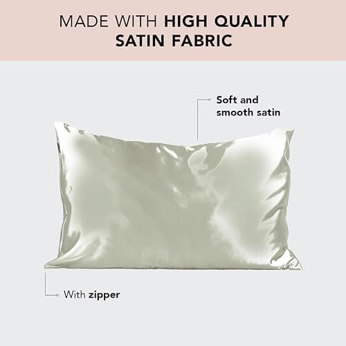 Kitsch Satin Pillowcase with Zipper for Hair & Skin, Softer Than Silk Pillow Cases Queen, Wrinkle-Free, Smooth and Cooling Satin Pillow Covers, Standard Size 19"x26" - Sage - Standard/Queen (1 Pack) - 09. Sage thumbnail 2