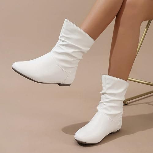 Womens Slouchy Flat Ankle Boots Wide Width Orthopedic Ankle Boot | Comfortable Round Toe Casual Pull On Flat Booties Fall Winter Low Heel Short Boots Ladies Slouchy Boots thumbnail 6