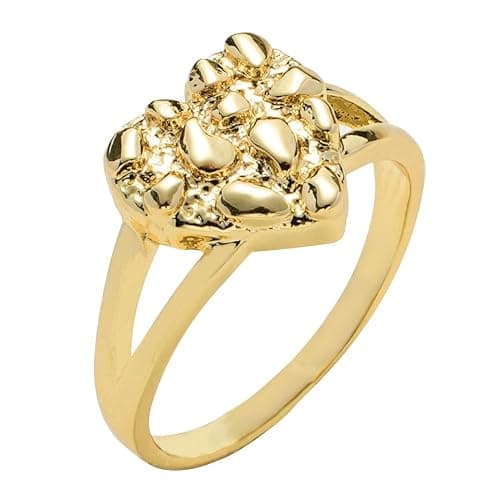 14k Gold Plated Brass Rough Textured Cookie Heart Shape Nugget Rings For Women/Men thumbnail 3