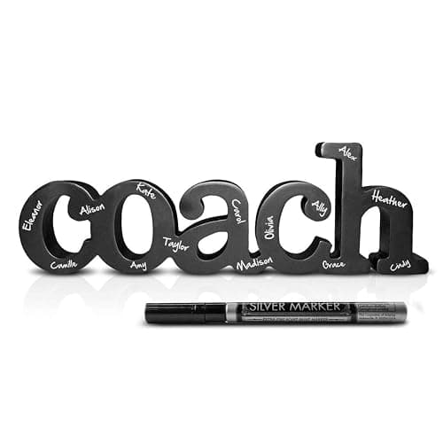 ChalkTalkSPORTS - Coach Wood Word Silver Pen | Wood Words | Coach Gift | Shelf Desk Decor | Ready to Autograph - Image 1