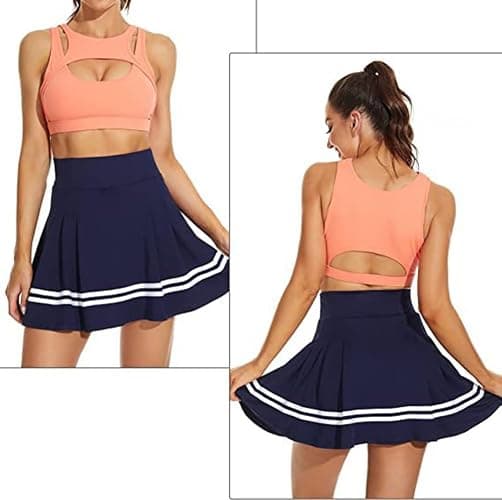 ThreeH Women High Waist Pleated Tennis Skirt Built-in Lining Shorts Girls School Uniforms Skates Skirts with 2 Pockets thumbnail 2