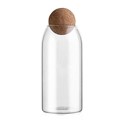 JEIINT Candy Jar Candy Container Round ‌Cylindrical Glass Body with Spherical Cork Lid 1200ml 40.5oz - Image 1