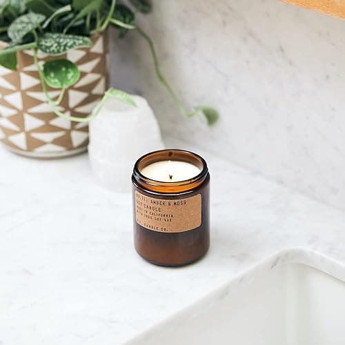 P.F. Candle Co. Amber & Moss Classic Standard Scented Soy Wax Candle (7.2 oz) 40-50 Hour Burn Time, Cotton Wick, Amber Glass Jar - 7.2 oz - Amber & Moss thumbnail 2