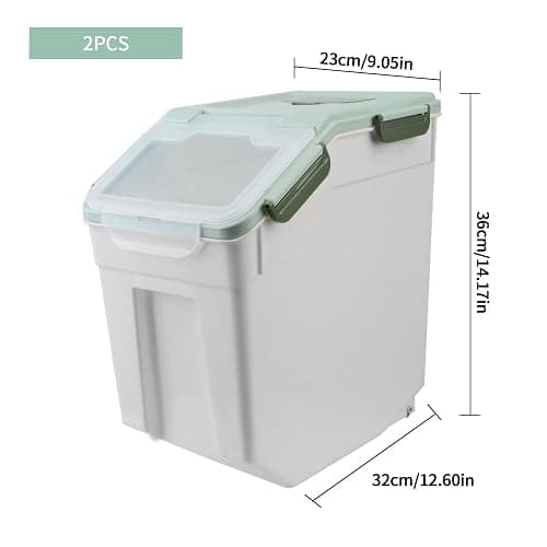 Toolzia 2 Pcs 10kg Airtight Cereal Storage Container with Wheels, Plastic Flour Storage Box Large Rice Dispenser Dry Food Storage Bins BPA-Free(Green) thumbnail 3