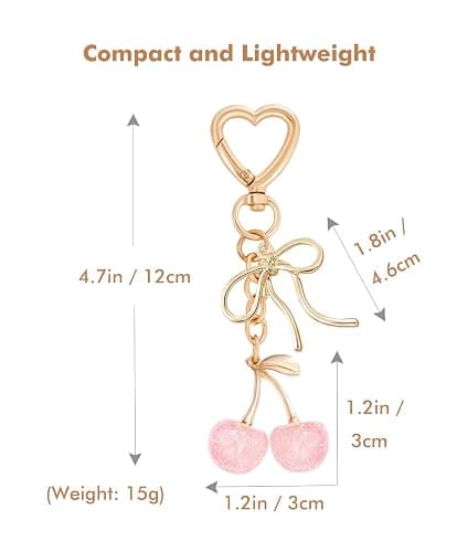 Rikhiua Cute Cherry Keychain Bag Charm Elegant Bow Keychain for Women Friends Family Birthday Christmas Inspirational Gift thumbnail 7