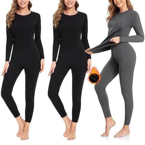 SIMIYA Thermal Underwear Set for Women Long Johns with Fleece Lined Long Sleeves Base Layer Set Top Bottom - Image 1