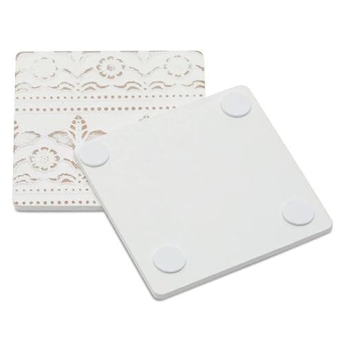 Juvale Wooden Coasters Set of 6-3.8 in, White, Square, Farmhouse Style - Coaster Holder for Coffee Table & Bar Decor - Kitchen & Living Room Decor thumbnail 7
