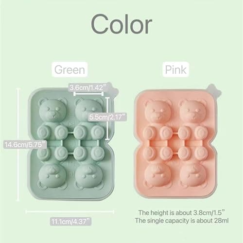 3D Bear Mold for Kids,Ice Cream Molds Reusable Easy Release DIY Ice Cube Molds, Cute Cartoon Ice Cube Maker for Whiskey (Green Bear Silicone Mold) thumbnail 3