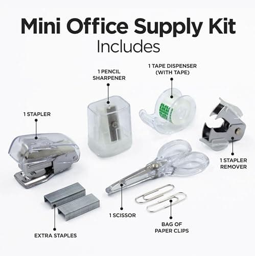 LD Products Clear Mini Office Supply Kit Portable Case with Scissors, Paper Clips, Tape Dispenser, Pencil Sharpener, Stapler & Staple Remover thumbnail 5