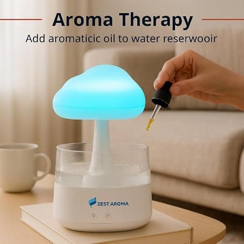 Zest Aroma 2 in 1 Cloud Humidifier and Oil Diffuser | Raindrop Humidifier, Aroma Diffuser, Adjustable Raindrop Speed, Rain Sound Simulator, Mist and Light Functions thumbnail 5