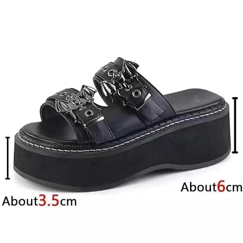 Gothniero women black platform sandals goth chunky wedge heel summer sandals girls gothic punk platform sandals for women metallic spider buckles slides size 5.5-11 thumbnail 8