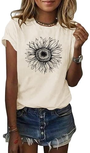 Cicy Bell Women's T Shirts Short Sleeve Tees Sunflower Graphic Loose Summer Tops - Image 1