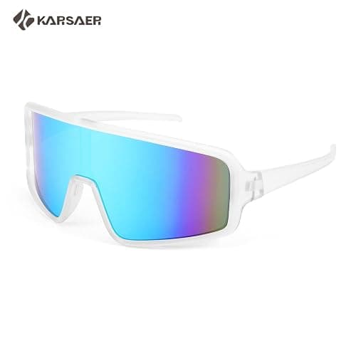 Karsaer Vision Sports Sunglasses Cycling Glasses Baseball Softball Sunglasses Unisex for Adult Youth Kids Boys Girls 8-16 - White Frame Blue Mirror Lenses thumbnail 3