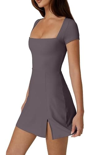 QINSEN Womens Square Neck Tennis Dress Short Sleeve Built in Shorts Golf Athletic Dress with Pockets thumbnail 4