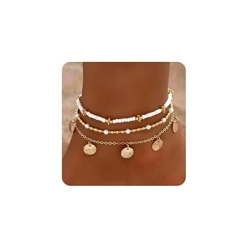 Seashell Ankle Bracelets for Women Starfish Bracelets Layered Boho Puka Shell Anklet Cowrie Shell Bracelets Hawaiian Summer Beach Foot Chain Jewelry - Image 1