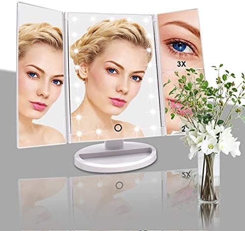 WEILY Vanity Makeup Mirror,1x/2x/3x Tri-Fold Makeup Mirror with 21 LED Lights and Adjustable Touch Screen Lighted Mirror Dressing Mirrors for Women(White) thumbnail 2