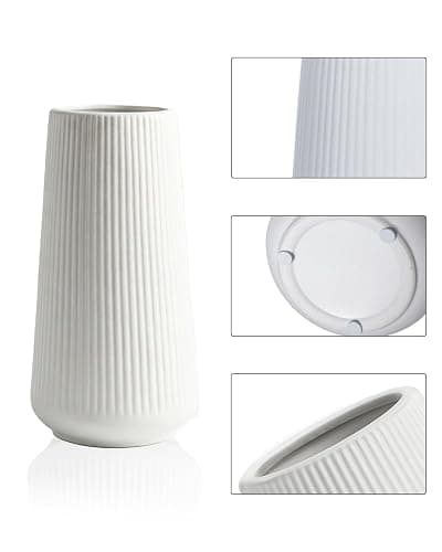 White Ceramic Vase, 8 Inch Flower Vases for Pampas Grass and Dried Flowers, Modern Vase for Living Room Table, Kitchen Shelf, Wedding Centerpiece Decor thumbnail 4