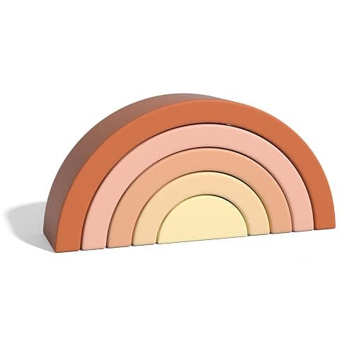 Asweets Wooden Stackable Rainbow Toy, 5 PCS Wooden Building Blocks Set for Baby, Kids and Toddlers, Montessori Rainbow Nesting Puzzle, Enhance Hand-Eye Coordination, Cognitive Development, Pink thumbnail 2