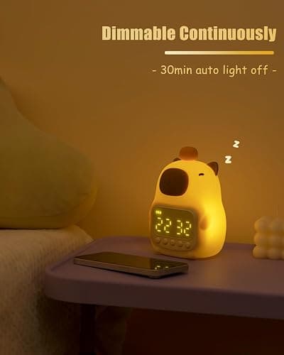 Aokpsrt Capybara Alarm Clock with Night Light for Kids, Cute Toddler Alarm Clocks for Bedrooms Ok to Wake Clocks for Girls and Boys, Rechargeable Silicone Animal Tabletop Lamp for Kid thumbnail 3