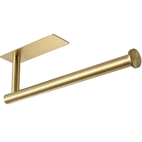 theaoo Paper Towel Holder for Kitchen, Adhesive Under Cabinet Paper Towel Roll Rack for Bathroom Towel, Wall Mounted Matte Black, SUS304 Stainless Steel(1, Gold) - Image 1