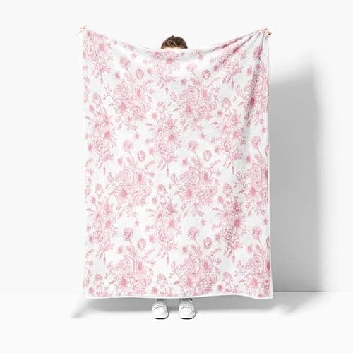 Floral Throw Blanket, Botanical Floral Blanket, Soft, Flannel, Warm, Boho Floral Bed Blanket All Season Flower Throw Blanket for Couch Bedroom Living Room, Pink 50X60 Inch thumbnail 4