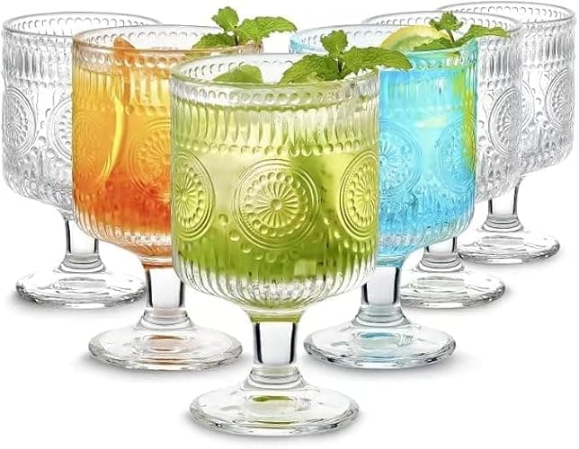 BGTTI 6 Packs Vintage Goblet Glasses Handcrafted Art Deco Crystal Goblets 8 oz Wine Glasses Drinking Goblets Bar Tumbler Glassware for Iced Tea, Wine, Beer, Juice, Cocktail, Whiskey - Image 1