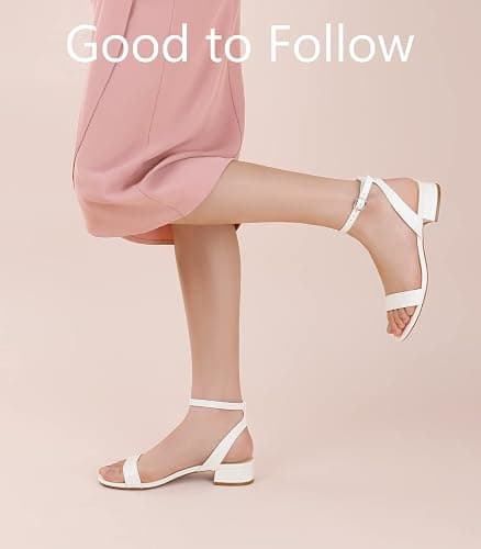 Ankis Women Nude White Gold Black Sandals Open Toe 1 Inch Low Block Heel | 1-inch short heel, adjustable ankle strap, 5mm latex cushioned insole, comfortable walking, for wedding, dressy, formal event thumbnail 6