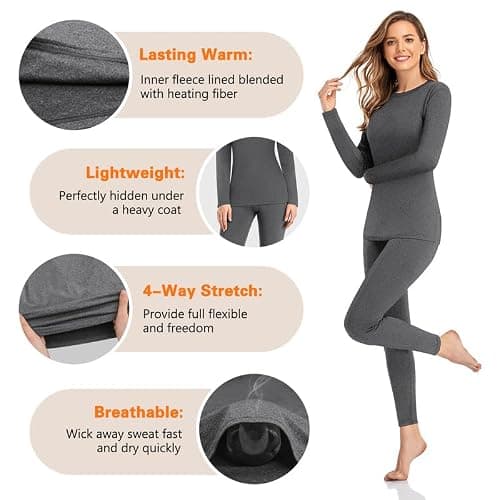 SIMIYA Thermal Underwear Set for Women Long Johns with Fleece Lined Long Sleeves Base Layer Set Top Bottom thumbnail 3
