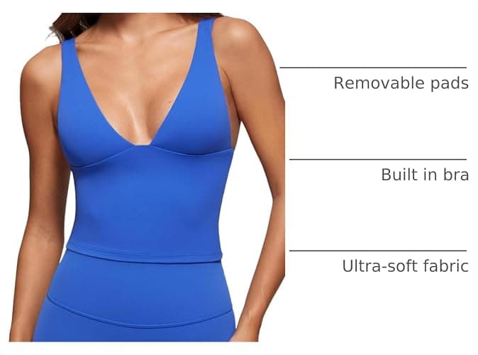 INGIA Womens Deep V Neck Tank Tops Plunge Longline | Built in Bra Sleeveless Gym Athletic Yoga Cropped Top thumbnail 5