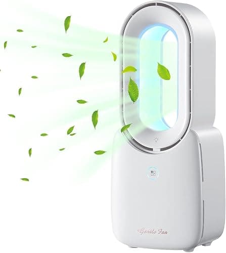 let'me Desk Fan,Portable Bladeless Fan 11.8 inch Small Personal Cooling Fan with 5 Colors Touch Control LED Light,Quiet Table Fan for Home, Office, Bedroom - WHITE - Image 1