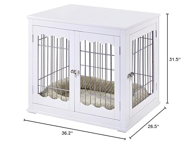 unipaws Furniture Style White Dog Crate for Medium Large Dogs, Indoor Aesthetic Dog Stuff Kennel, Modern Decorative Wood Wire Pet House Dog Cage, Pretty Cute End Side Table Nightstand… thumbnail 8
