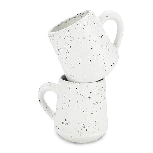 roro Matte White Speckled Ceramic Sipper Cups (Set of 2) - 10 oz Hand Molded Stoneware for Tea and Coffee | Artisan Crafted | Microwave, Dishwasher & Oven Safe - Matte White Speckled x2 - Image 1