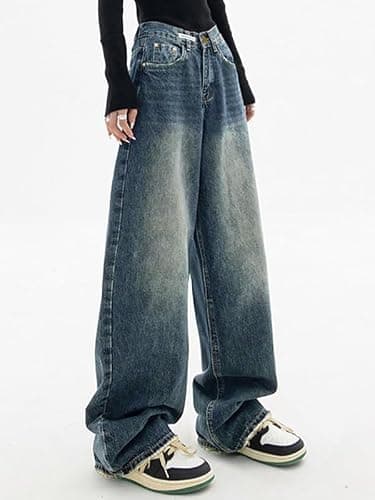 EMMIOL Baggy Jeans for Women Mid-Low Waist Streetwear Jeans Vintage Wide Leg Straight Denim Pants Womens Casual Trousers thumbnail 4