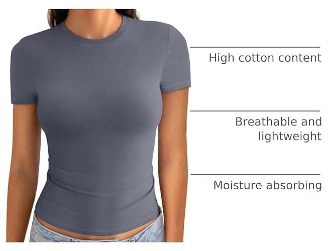 EasyGala Womens Cotton Crew Neck Short Sleeve Shirts Summer Top Trendy Fitted Crop Tops Basic Going Out Tee thumbnail 4