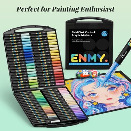 ENMY 80 Colors Acrylic Paint Markers, Direct Liquid Acrylic Paint Marker Pen, Fabric Markers for Textile, Canvas, Rock, Glass, Wood, Paper, DIY, Acrylic Coloring Pens for DIY Craft Supplies thumbnail 2