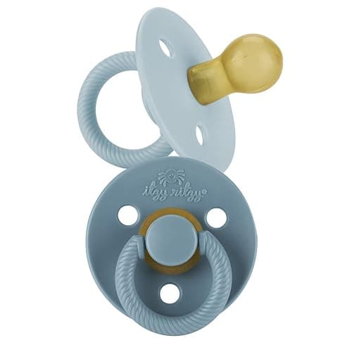 Itzy Ritzy Natural Rubber Newborn Pacifiers (Set of 2) – Baby Pacifiers with Cherry-Shaped Nipple & Large Air Holes for Added Safety; Set of 2 Binkies in Harbor & Coast (Ages 0 – 6 Months) - Image 1