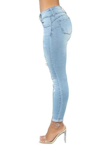 KUNMI Women's Skinny Ripped Trendy Jeans Distressed Stretchy Denim Pants thumbnail 3