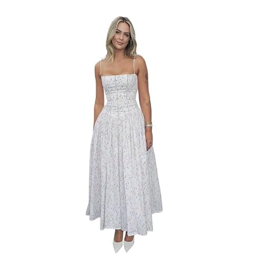 Women's Spaghetti Strap Maxi Dinner Party Dress Elegant Floral Print Holiday Dress 2026 - Image 1