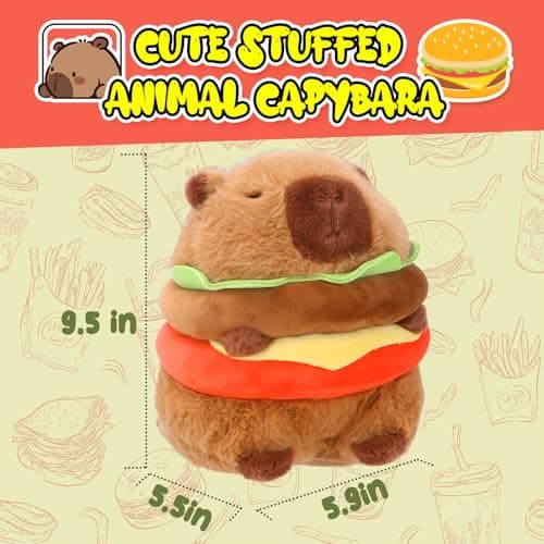 RHHSSE Hamburger Capybara Plush, Capybara Stuffed Animal - Cute Stuffed Animal with Stable Mood Vibe, Funny Food - Themed Companion for Kids & Adults (9.5 inch) thumbnail 2