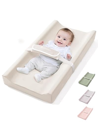 COMOMY Matelas à langer en cuir végétalien avec housse en polyuréthane imperméable et douce, anti-roulis et antidérapant, tapis à langer avec sangles de sécurité, tapis à langer portable, pour commode - Image 1