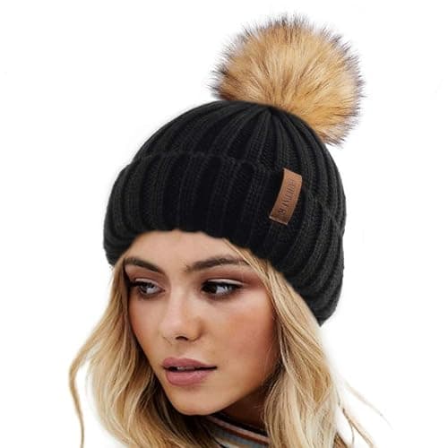 FURTALK Winter Hats for Women Double Layer Fleece Line Beanie Hat with Bobble Pom Pom Hats - Image 1