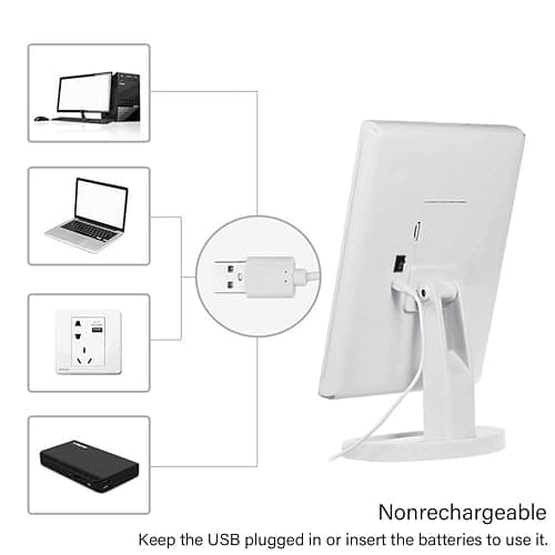 KOOKIN Lighted Vanity Makeup Mirror 16 Led Lights 180 Degree Rotation Lighted Mirror Touch Screen Adjusted Brightness Desk Mirrors USB Dual Supply Bathroom Beauty Cosmetic Mirrors (White) thumbnail 7