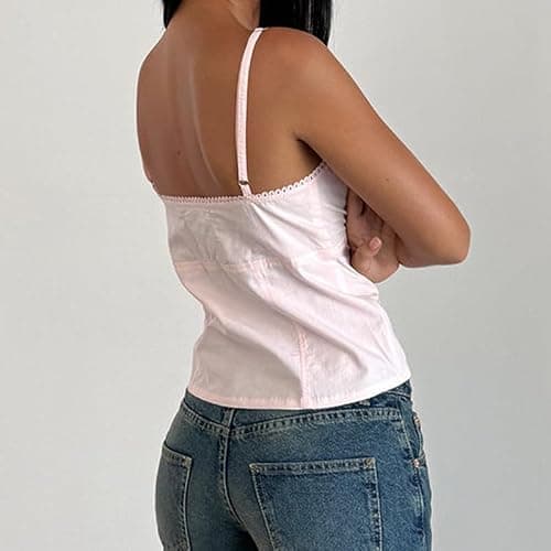 Women Y2k Babydoll Tank Tops Lace Trim V Neck Crop Cami Spaghetti Strap Peplum Top Summer Cute Aesthetic Flowy Shirts thumbnail 3