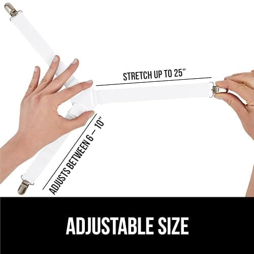 GORILLA GRIP Patent Pending Bed Sheet Holders, Adjustable Elastic Fasteners with Metal Clips, Keep in Place Fitted Bedding Straps, Firm Tight Suspenders for Mattress, US Designed, 4 Pack White thumbnail 2