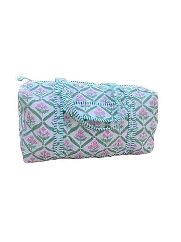 100% Cotton Floral Print Quilted Duffle Bags Large Size Beautiful Block Print Weekender Bags Handmade Shoulder Travel Overnight Bag - Image 1