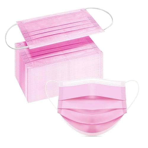 DC-BEAUTIFUL 100 Pcs Pink Disposable 3 Ply Earloop Face Masks,Fit for Adults - Pink - Image 1