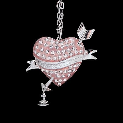 ZHAOZHAO Silver Pink Love Heart Necklaces of Saturn for Women - Punk Love Heart Crystal Quartz Saturn Pendant Necklace thumbnail 6